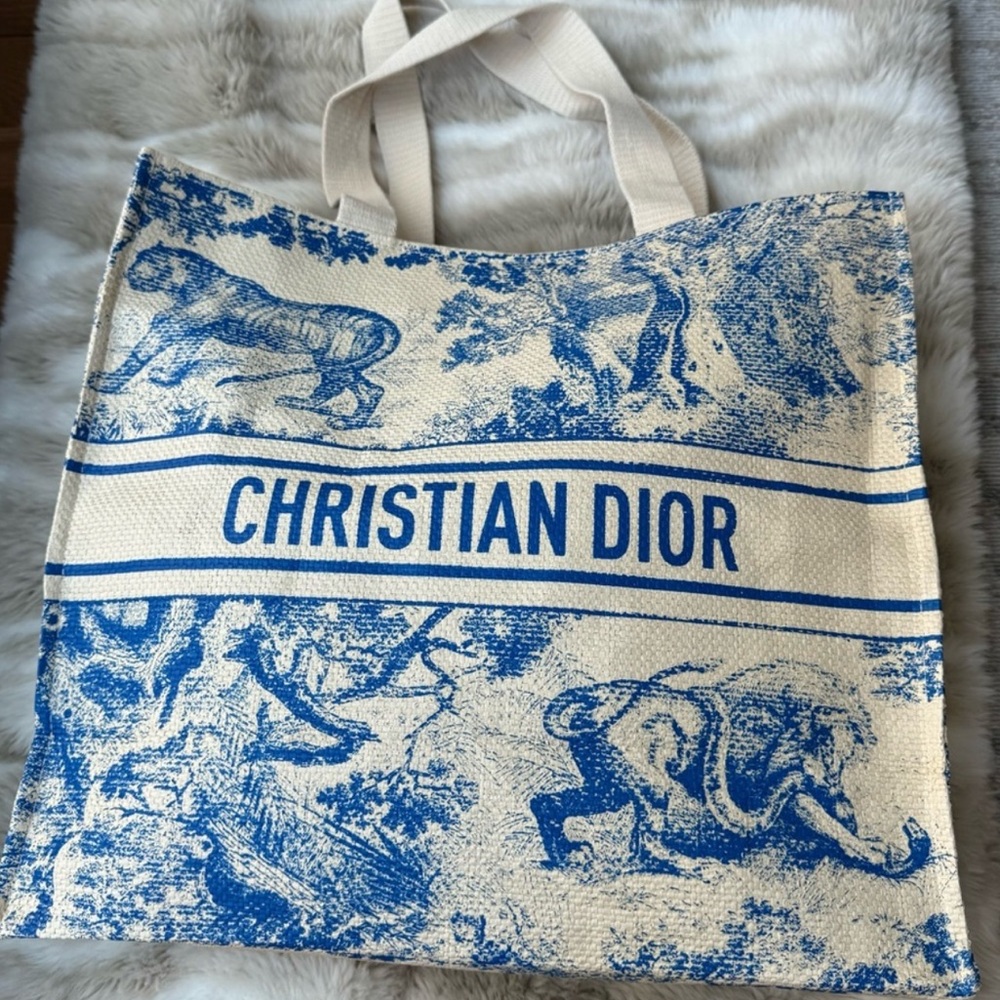 NWT CHRISTIAN DIOR DIORIVIERA BLUE NOVELTY STRAW TOTE BAG
